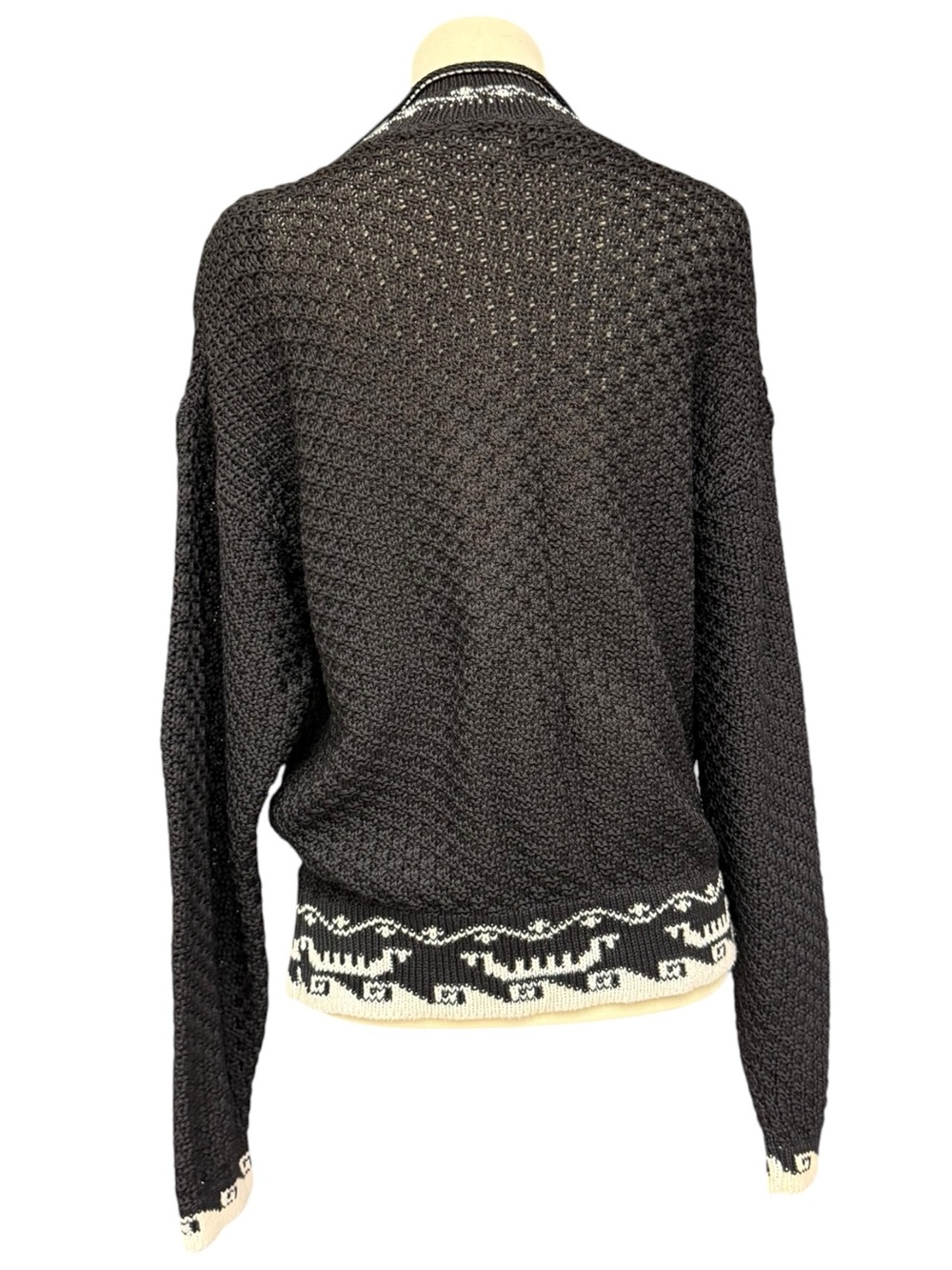Vintage British Passages Black Cable Knit Sweater Fair Isle Trim Medium - Picture 6 of 12